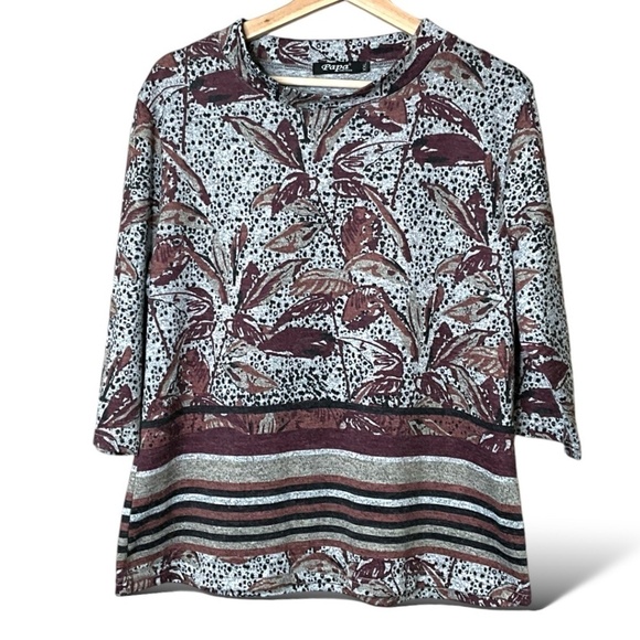 PAPA VANCOUVER Half Sleeve Crew Neck Knit Sweater Burgundy / Beige / Brown XXL - Picture 1 of 7